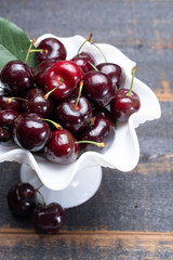 Giant fresh ripe black cherries, new harvest, ready to eat close up