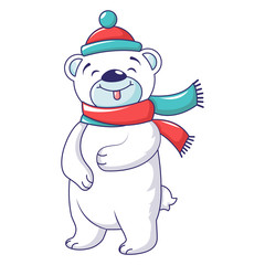 Cute bear with winter clothes icon. Cartoon of cute bear with winter clothes vector icon for web design isolated on white background