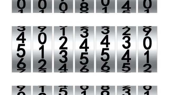 Rollers of counter moving up on white background, 3d animation, seamless loop.