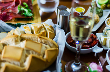 Set with different appetizers in small portions, healthy and delicious snacks