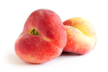 Flat peach isolated on white background.