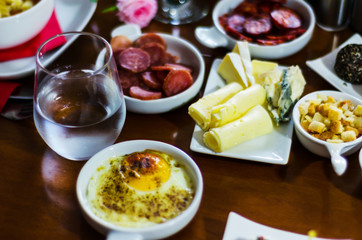 Set with different appetizers in small portions, healthy and delicious snacks