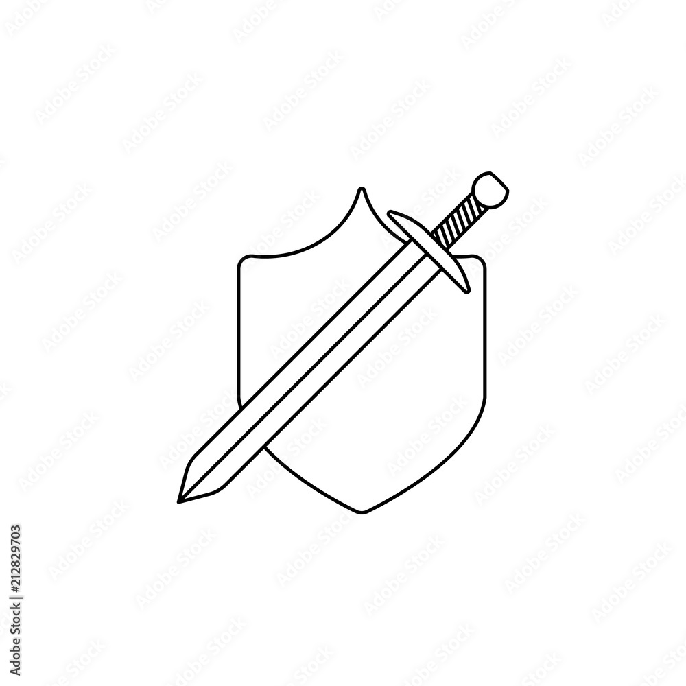 Poster sword and shield icon. element of cybersport icon for mobile concept and web apps. thin line sword a