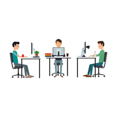 Mens working with computers at office vector illustration graphic design