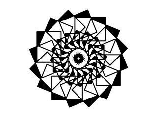 Black vector mandala on white background. Futurist mandala decor element. Round stamp template.