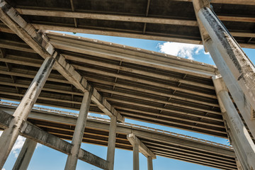 Skyward view of Interstate 95 running along downtown Miami.