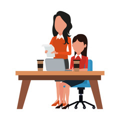 Woman executive teamwork workin with laptop vector illustration graphic design