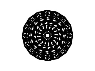 Black vector mandala on white background. Dark mandala decor element. Round stamp template.