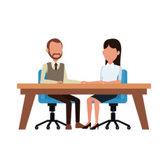 Business couple on desk vector illustration graphic design