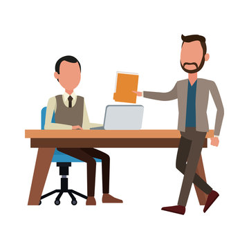 Businessmens working with laptop vector illustration graphic design