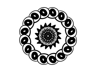 Black playful mandala on white background. Mandala with move illusion vector. Round stamp template.