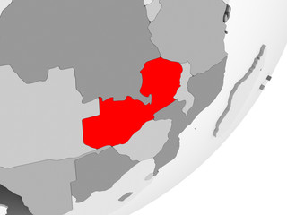 Zambia in red on grey map