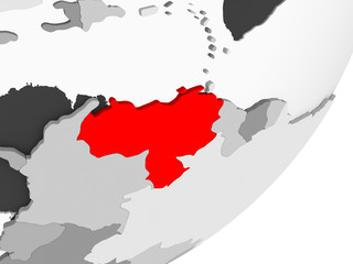 Venezuela in red on grey map