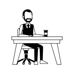 Businessman seated at desk vector illustration graphic design