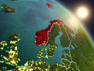 Norway from space during sunrise