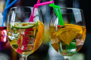 Sangria a traditional fruity cocktail from Spain based on sweet wine and fruit