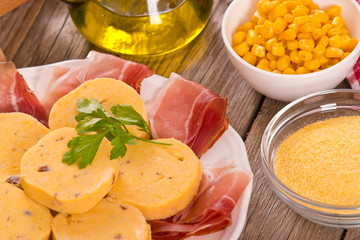 Speck ham and polenta.