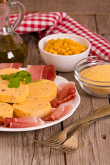 Speck ham and polenta.