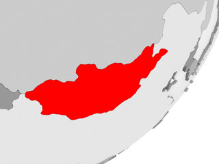 Fototapeta na wymiar Mongolia in red on grey map
