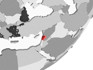 Fototapeta premium Lebanon in red on grey map