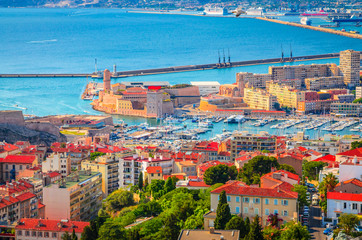 Aerial view of beautiful city Marseille, France