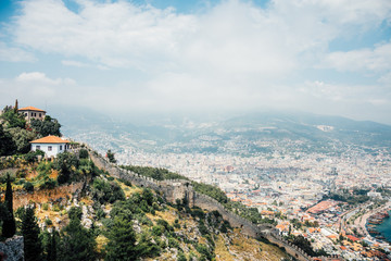Obraz premium Alanya, Turkey. Wonderful country. At home from a height. Roofs of buildings. Antique Castle. View of the city.