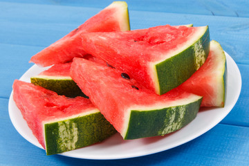 Slice of watermelon on plate, concept of healthy delicious dessert