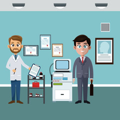 Businessman and doctor in office cartoons vector illustration graphic design
