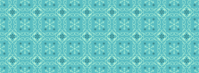 Seamless background with snowflakes. Gift wrapping for Christmas gifts. Green color, vector illustration. Christmas background.