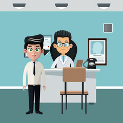 Doctor at hospital office with patient vector illustration graphic design