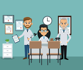 Medical teamwork at doctors office vector illustration graphic design