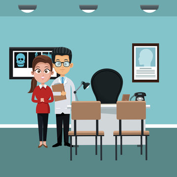 Doctor at hospital office with patient vector illustration graphic design