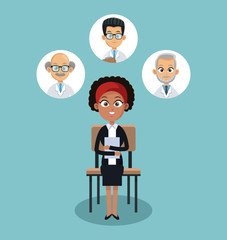 Businesswoman and doctors in round icons vector illustration graphic design