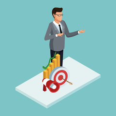 Executive showing business plan isometric concept vector illustration graphic design