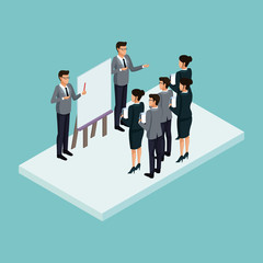 Executives at business meeting isometric concept vector illustration graphic design