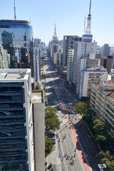 Paulista avenue in Sao Paulo. Aerial view of most famous avenue of Sao Paulo on national holiday...