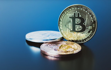 Macro shot of Bitcoin crypto currency on black background