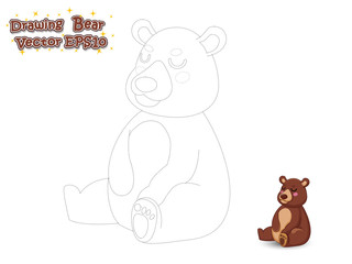 Drawing and Paint Cute Bear Cartoon . Educational Game for Kids. Vector Illustration.
