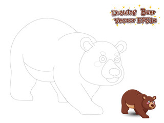 Drawing and Paint Cute Bear Cartoon . Educational Game for Kids. Vector Illustration.