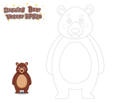 Drawing and Paint Cute Bear Cartoon . Educational Game for Kids. Vector Illustration.