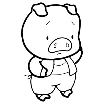 Cute pig cartoon illustration isolated on white background for children color book