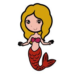 Mermaid cartoon illustration isolated on white background for children color book