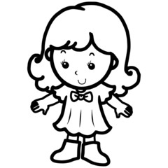 Little girl cartoon illustration isolated on white background for children color book