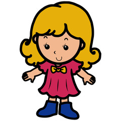 Obraz premium Little girl cartoon illustration isolated on white background for children color book