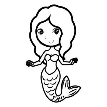 Mermaid cartoon illustration isolated on white background for children color book