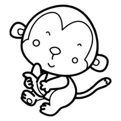 Cute monkey cartoon illustration isolated on white background for children color book
