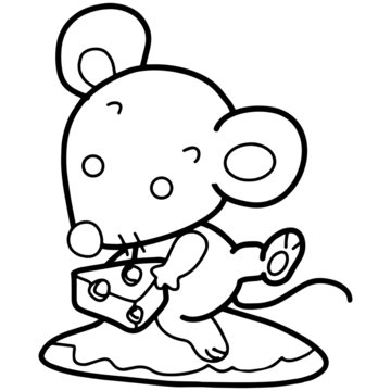 Cute mouse cartoon illustration isolated on white background for children color book