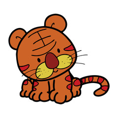 Cute tiger cartoon illustration isolated on white background for children color book