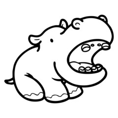 Hippo cartoon illustration isolated on white background for children color book