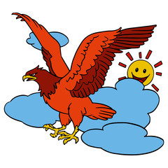 Cute eagle cartoon illustration isolated on white background for children color book